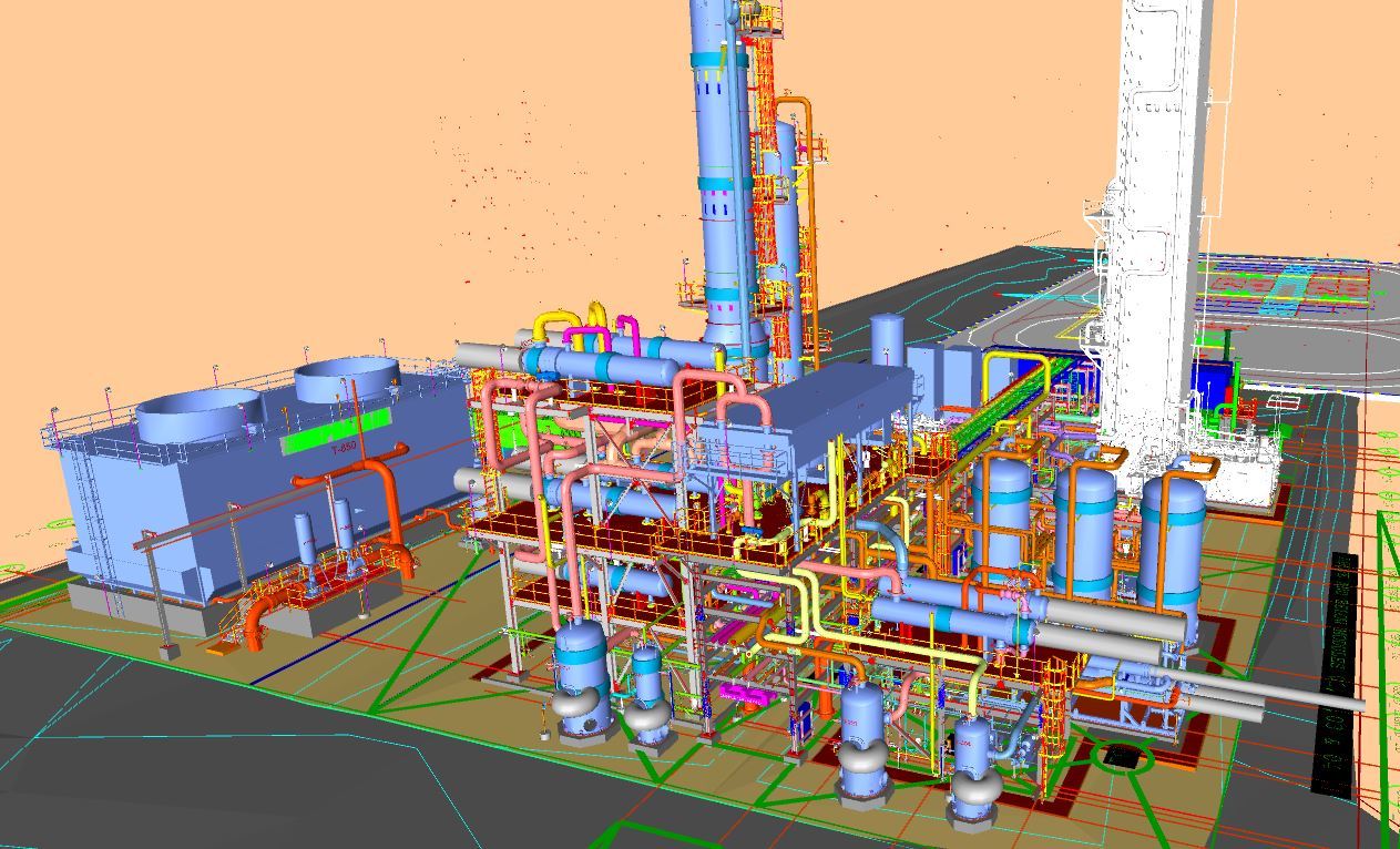 A 3D model of the 13 MMSCFD CO Unit designed by KP Engineering