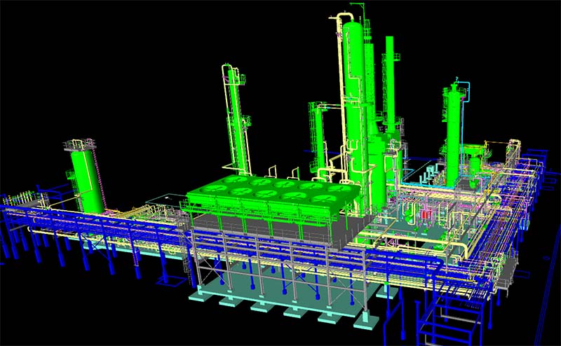 KP Engineering's 3D rendering of diesel hydrodesulfurization unit with maximized air cooling